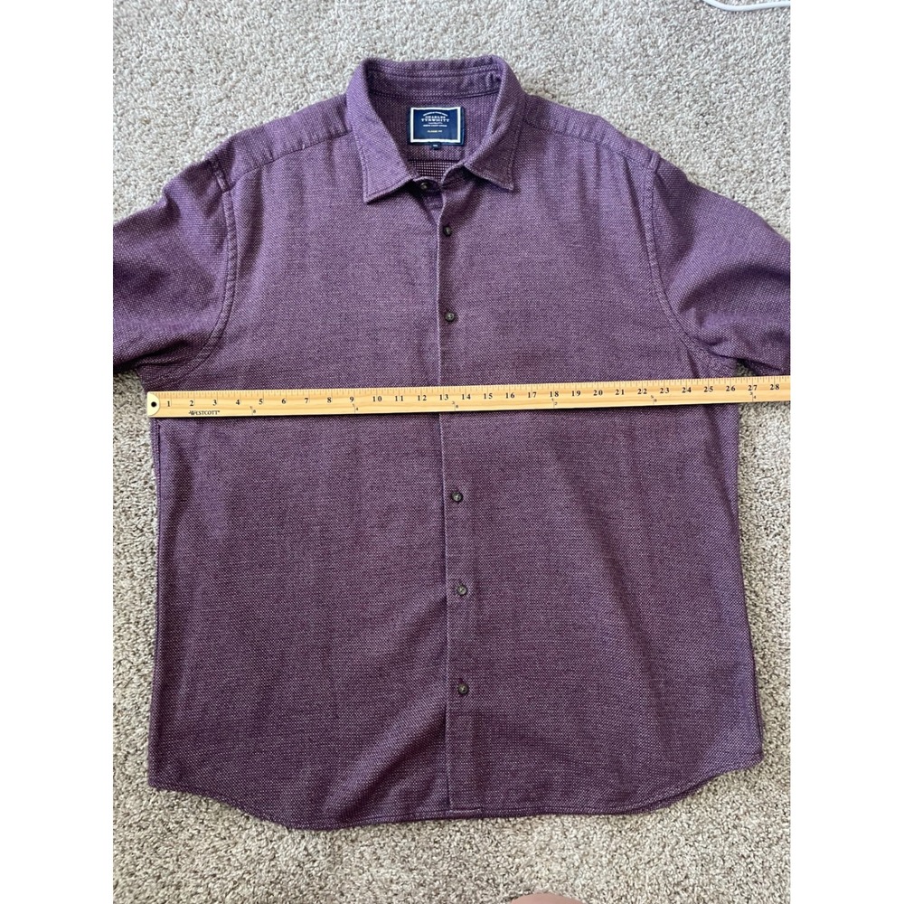 Charles Tyrwhitt Button Down Shirt Mens XXL Burgundy Classic Fit Cotton Textured - Picture 6 of 8